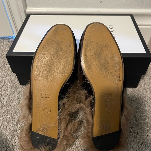 Brown Gucci Velvet GG Monogram Fur Womens Princetown Slippers - Picture 3 of 5
